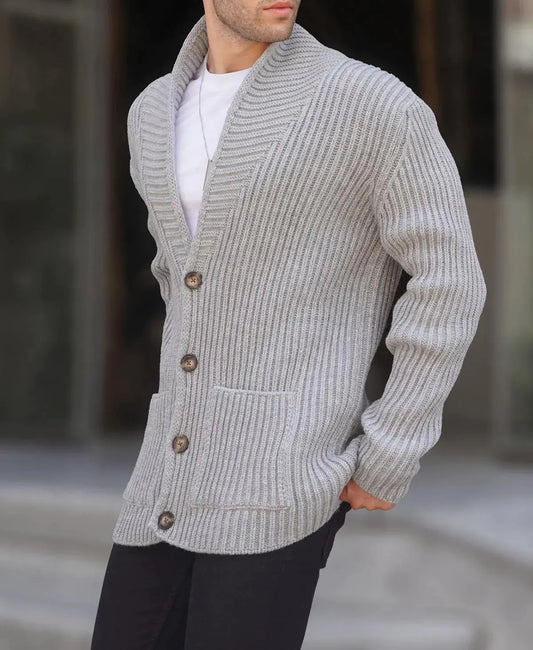 Men's Long Sleeve Lapel Sweater - Single Breasted Design