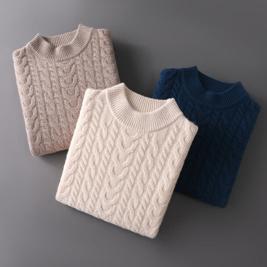 Men’s Premium Wool Pullover – Thick Cable Knit Sweater for Casual Winter Comfort