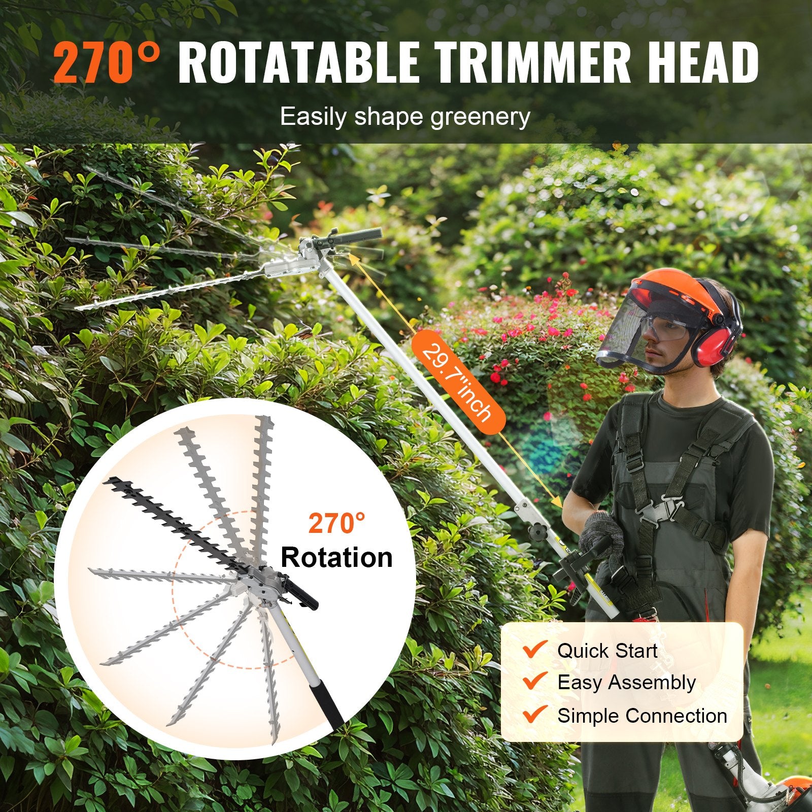 26CC 6-in-1 Gas Trimmer – Hedge, Brush, Pole Saw & Edger Combo Tool
