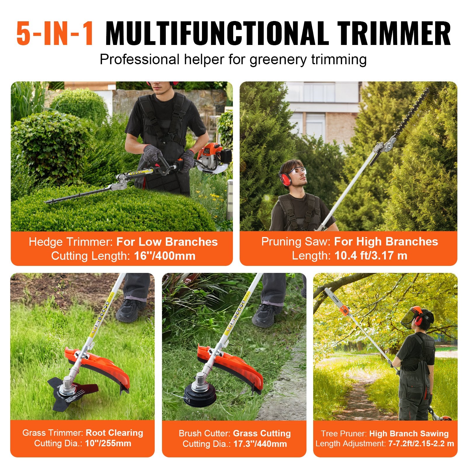 26CC 6-in-1 Gas Trimmer – Hedge, Brush, Pole Saw & Edger Combo Tool