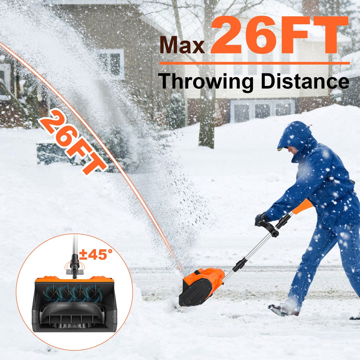 Cordless Snow Shovel – 500W 21V Rechargeable Thrower with Gloves & Goggles, 11-Inch Blade