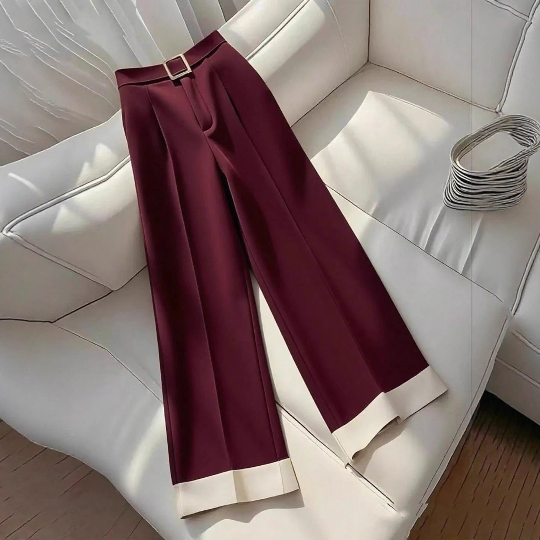 Retro Khaki Casual Pants – High-Waist Asymmetrical Fit for Women’s Autumn Style