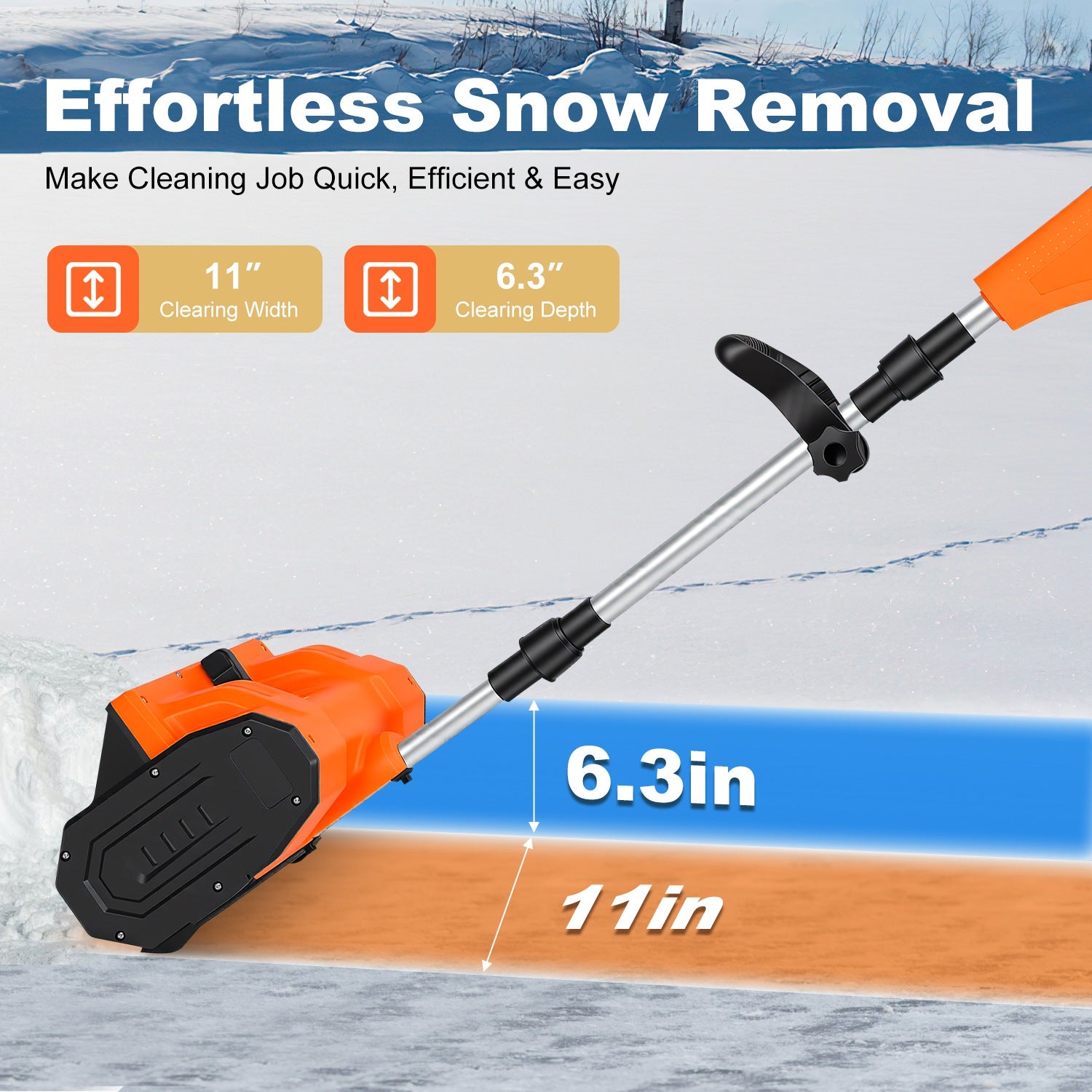 Cordless Snow Shovel – 500W 21V Rechargeable Thrower with Gloves & Goggles, 11-Inch Blade
