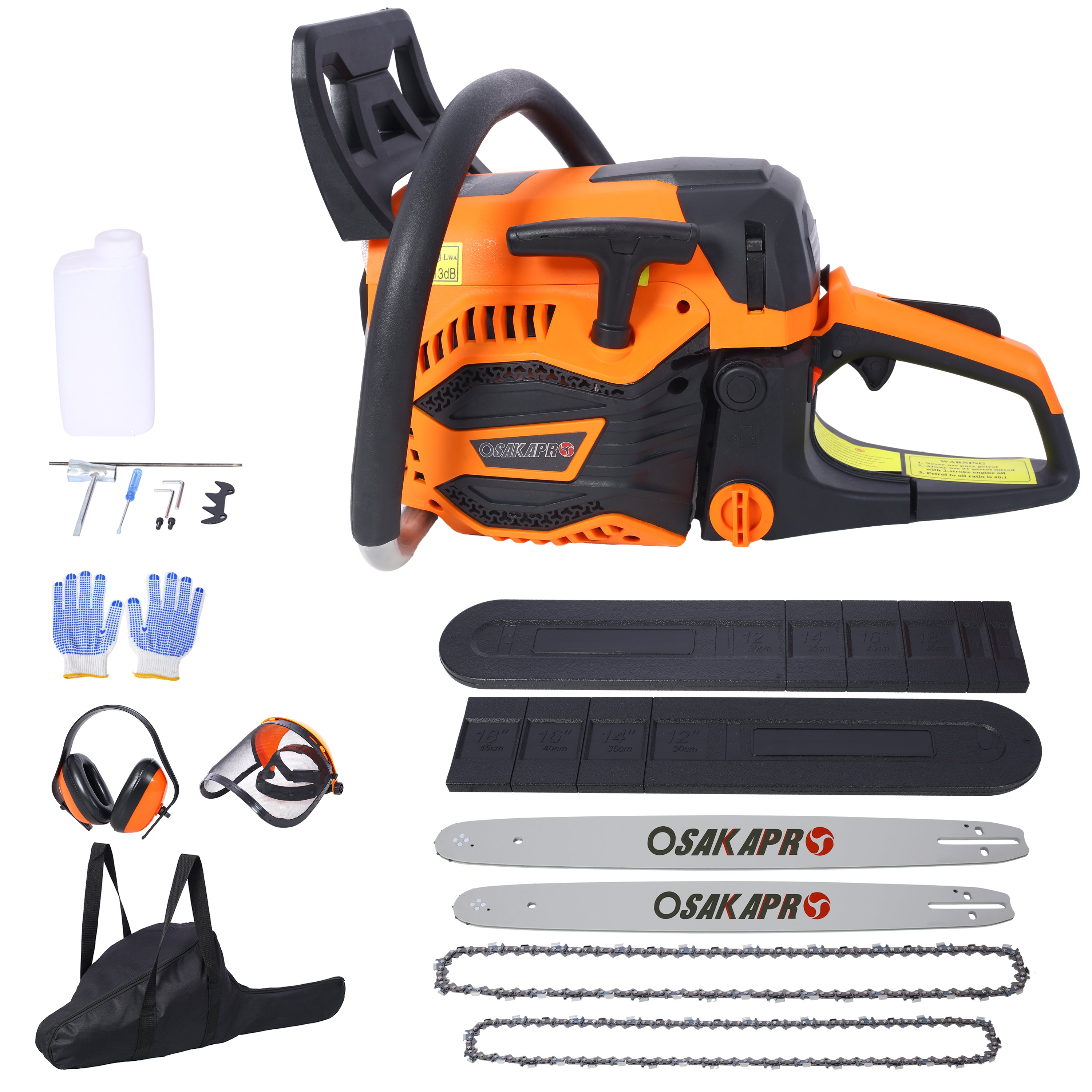 62CC Gas Chainsaw – 2-Cycle Cordless Tree Cutter with 18"/20" Bar, Safety Kit & Bag