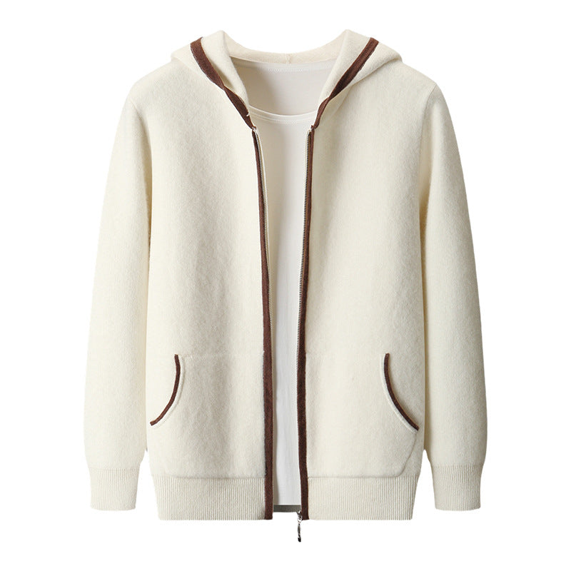 Luxury Cashmere Zip-Up Hoodie – Thick Knit Cardigan for Youth & Everyday Comfort