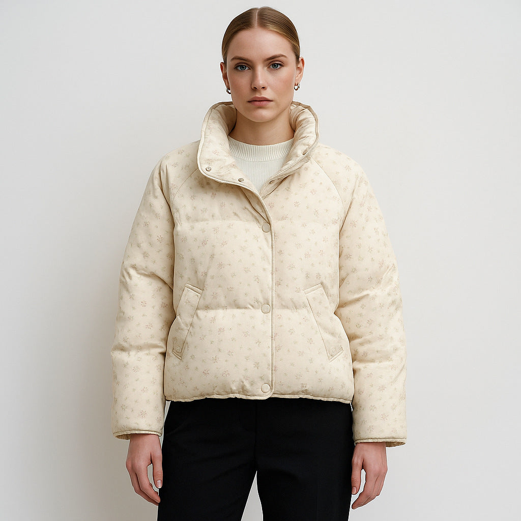 Petite Floral Duck Down Jacket – Lightweight Short Puffer for Women