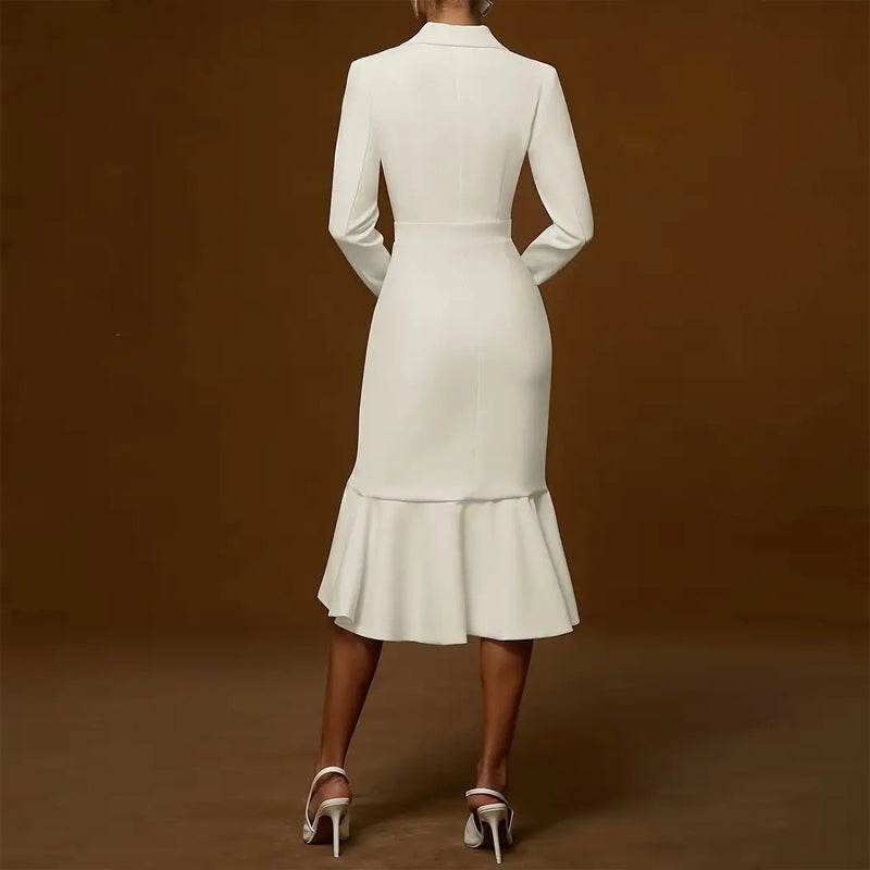 Women's Elegant Mermaid Dress – Notch Lapel Bodycon with Asymmetrical Hem for Formal Events