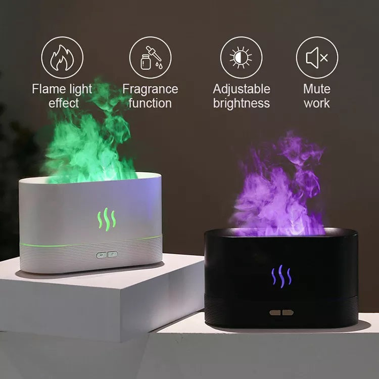 Flame Effect Aroma Diffuser – USB Ultrasonic Humidifier with RGB Light, 180ml