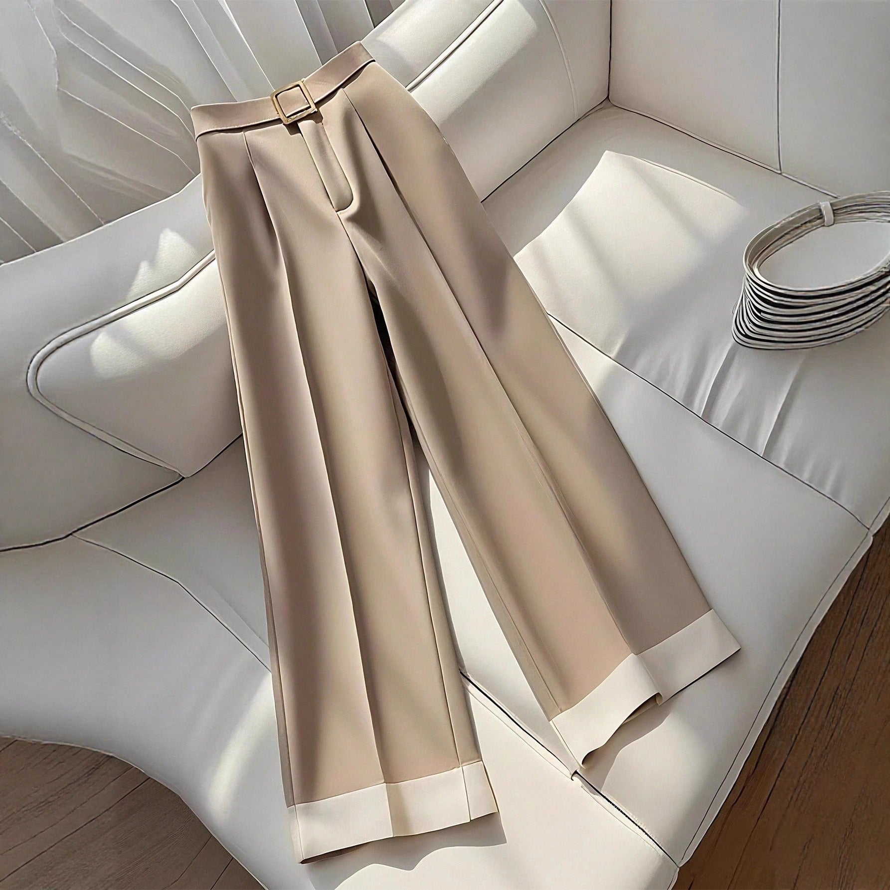 Retro Khaki Casual Pants – High-Waist Asymmetrical Fit for Women’s Autumn Style