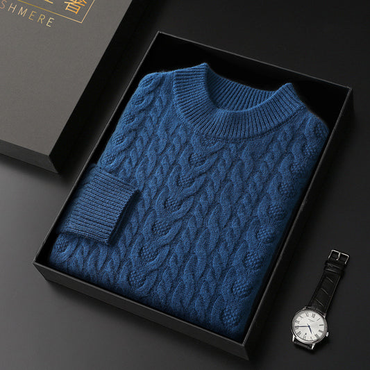 Men’s Premium Wool Pullover – Thick Cable Knit Sweater for Casual Winter Comfort