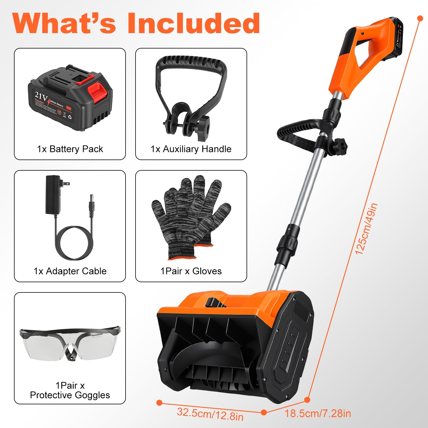 Cordless Snow Shovel – 500W 21V Rechargeable Thrower with Gloves & Goggles, 11-Inch Blade