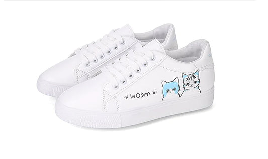 Flat Shoes, Cat Shoes, White Sneakers