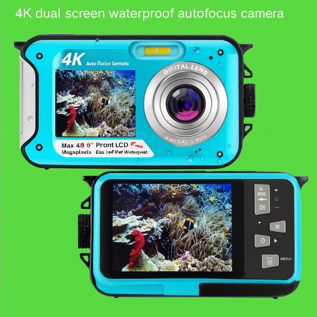 4K 48MP Waterproof Camera with Dual Screen and Autofocus