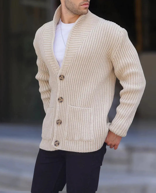 Men's Long Sleeve Lapel Sweater - Single Breasted Design