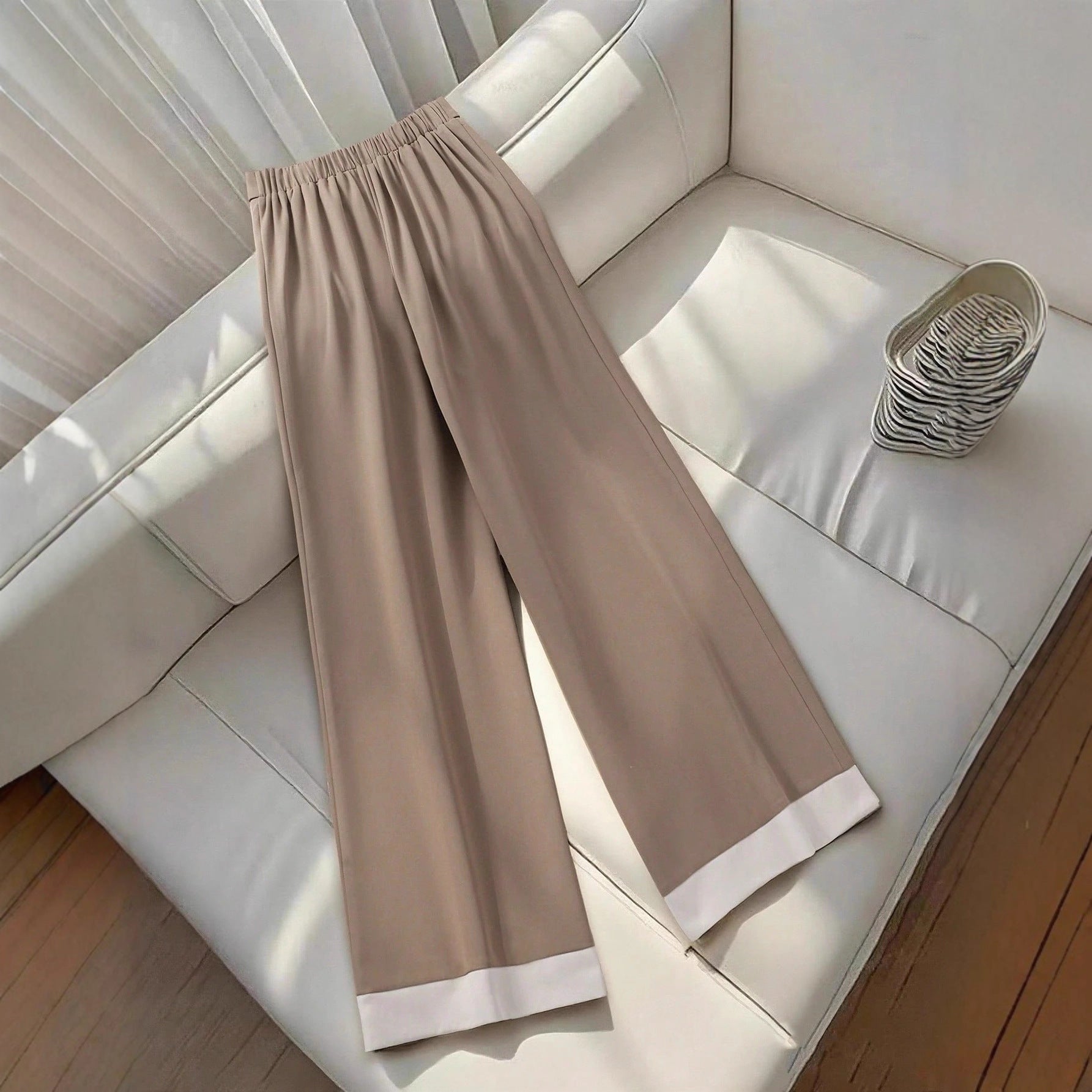 Retro Khaki Casual Pants – High-Waist Asymmetrical Fit for Women’s Autumn Style