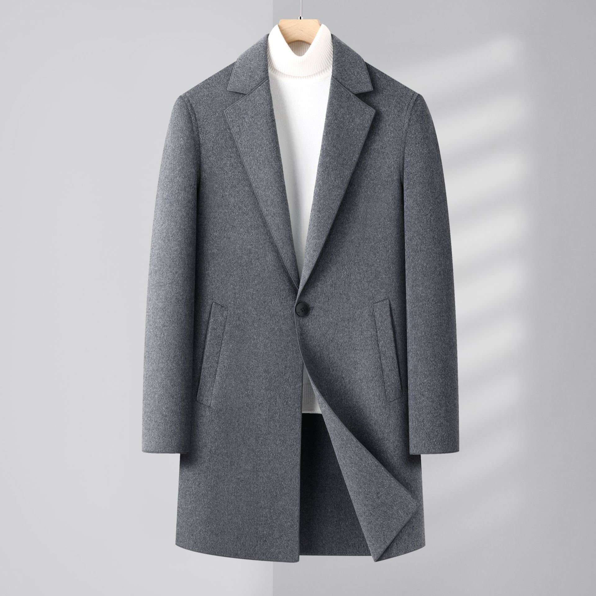 Men’s Premium Wool Blend Overcoat – Mid-Length, Warm & Stylish Winter Coat