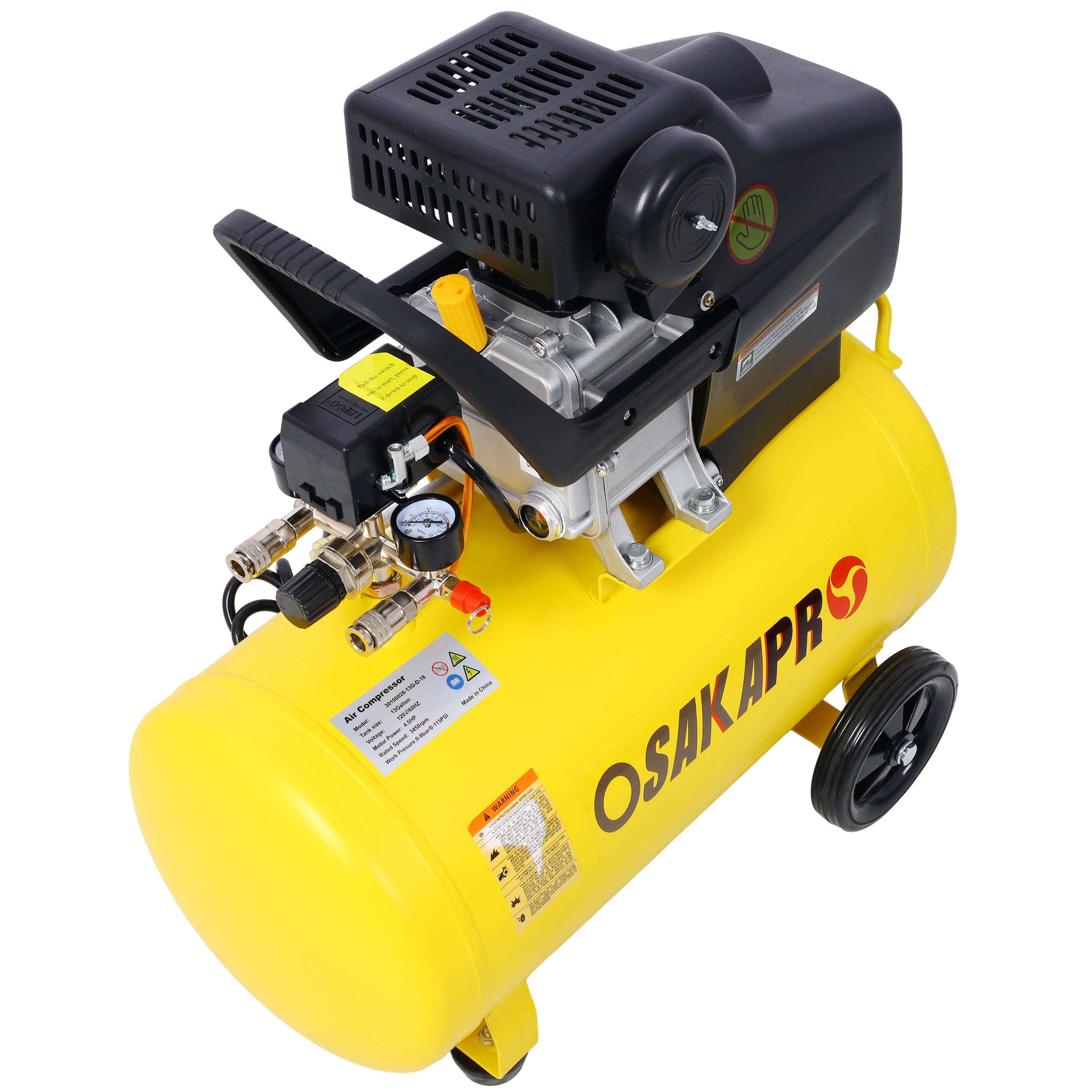 4.5HP Oil-Lubricated Air Compressor – 13 Gallon Ultra Quiet Horizontal Tank with Wheels
