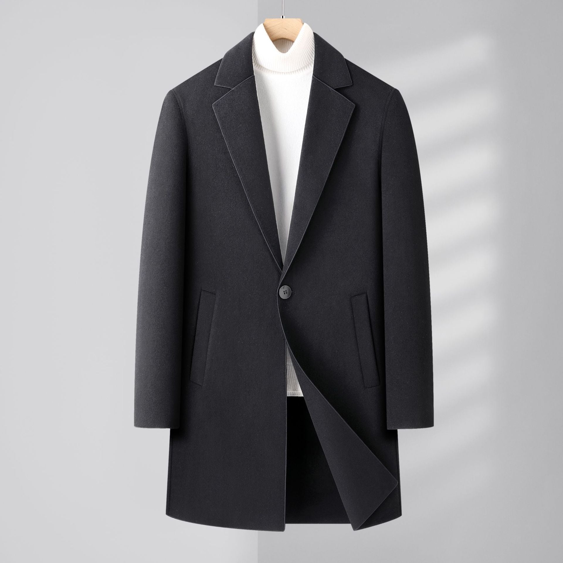 Men’s Premium Wool Blend Overcoat – Mid-Length, Warm & Stylish Winter Coat