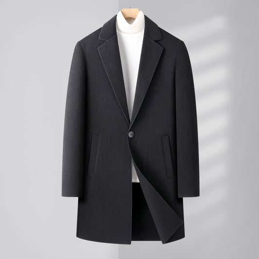 Men’s Premium Wool Blend Overcoat – Mid-Length, Warm & Stylish Winter Coat