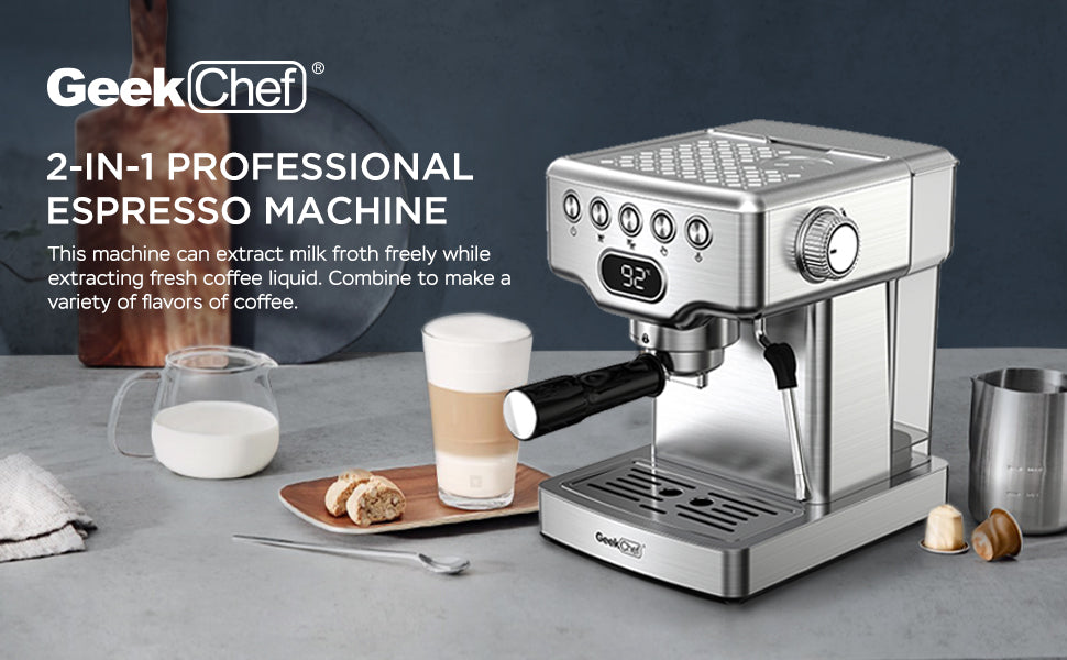 GeekChef 20-Bar Espresso Machine – Stainless Steel Latte & Cappuccino Maker