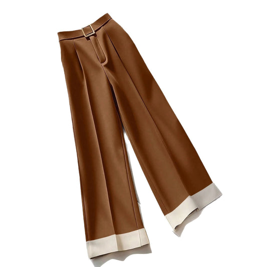 Retro Khaki Casual Pants – High-Waist Asymmetrical Fit for Women’s Autumn Style